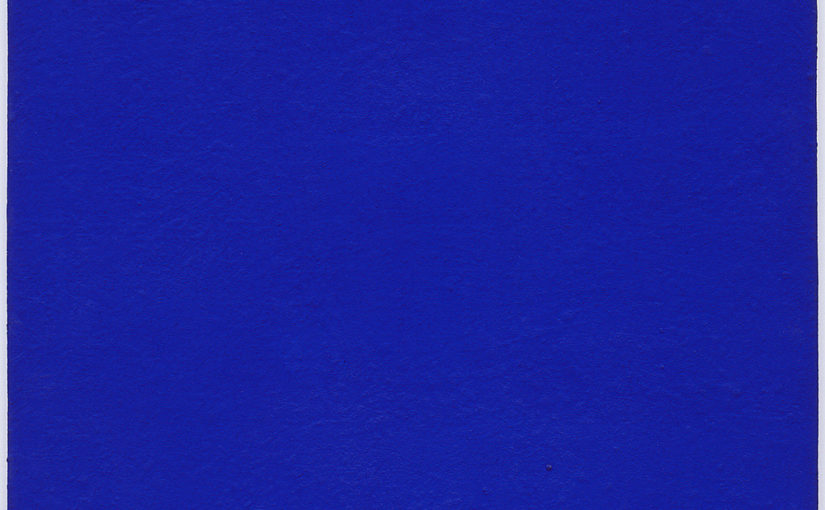 Yves Klein, Untitled blue monochrome (IKB 82), 1959. Dry pigment in synthetic resin on canvas, mounted to board, 36 1/4 x 28 1/4 inches (92.1 x 71.8 cm)