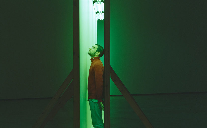 Bruce Nauman, Green Light Corridor, 1970. Painted wallboard and green fluorescent light, 10 x 40 x 1 feet (3.047 m x 12.192 m x 0.305 m)