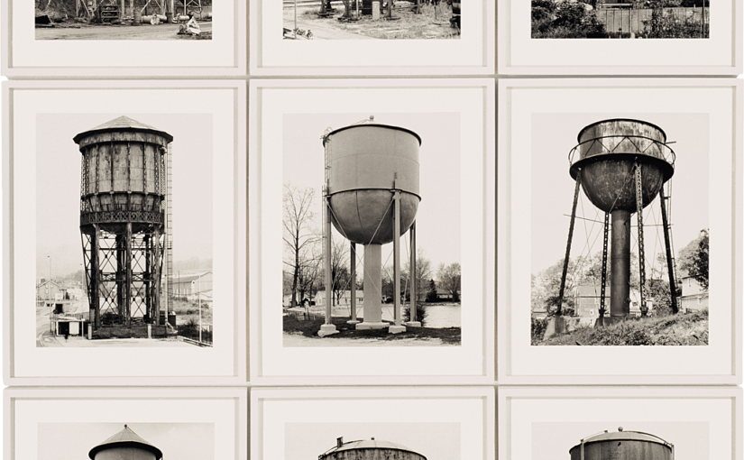 Bernd and Hilla Becher, Water Towers, 1968–80. Nine gelatin silver prints, approximately 61 1/4 x 49 1/4 inches (155.6 x 125.1 cm) overall