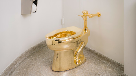 An installation view of Maurizio Cattelan's "America" at the Solomon R. Guggenheim Museum in New York.