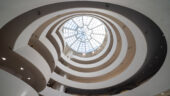 Looking up at the oculus and ramps of the Solomon R. Guggenheim Museum in New York.